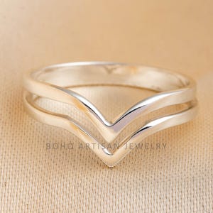 Double Chevron Ring, Handmade Silver Jewelry, Dainty Stacking Ring for Women, Minimalist Chevron Wedding Band Jewelry, Gift for Women