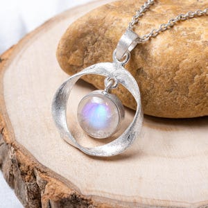 Regenbogen Mondstein Anhänger: 925 Sterling Silber Boho Halskette