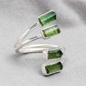 Raw Green Tourmaline Ring, Handmade Silver Ring, Adjustable Ring, October Birthstone Jewelry, Healing Crystal Ring, Gift for Women