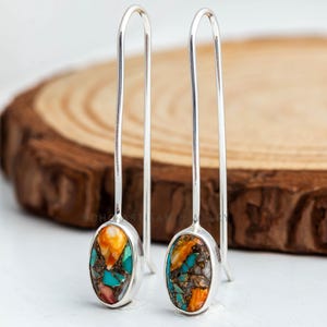 Handmade Oyster Turquoise Dangle Earrings: 925 Sterling Silver