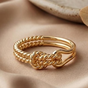 14K Gold Knot Ring, Solid 925 Sterling Silver Handmade Band, Minimalist Promise Ring, Stackable Ring for Daily Wear, Valentine’s Day Gift
