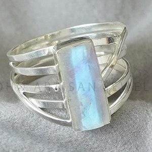 Raw Moonstone Spiral Ring, Handmade Crystal Jewelry, Solid 925 Sterling Silver Ring, Blue Fire Moonstone, July Birthstone, Gift For Women