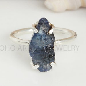Raw Sapphire ring, Natural Long Dark Blue Sapphire Ring, Handmade Ring, Crystal Ring, Gemstone Ring, September Birthstone, Christmas Gift