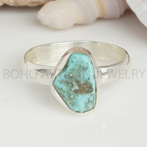 Raw Turquoise Sterling Silver Ring: Handmade Boho Jewelry