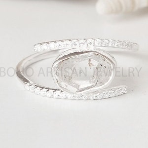 Raw Herkimer Diamond Ring: Dainty Sterling Silver Band, October Birthstone