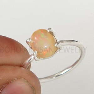 Ethiopian Opal Ring, Polished Cabochon Opal Ring, October Birthday Gift, Cabochon Jewelry, Ring For Women, Engagement Ring, Gift