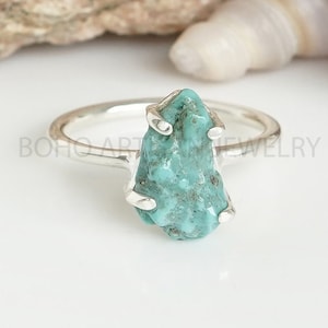 Natural Turquoise Ring, Turquoise Stacking Ring, Handmade Ring, Boho Ring, Turquoise Jewelry, Rough Stone Ring, December Birthstone, Gift.