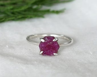 Raw Ruby Ring: Sterling Silver Hexagon, Boho Crystal Jewelry