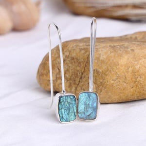 Raw Aquamarine Gold Earring, 14K Gold Earring, Dangle Earring, Blue Gemstone Earring, Raw Stone Jewelry, July Birthstone, Christmas Gift Labradorite