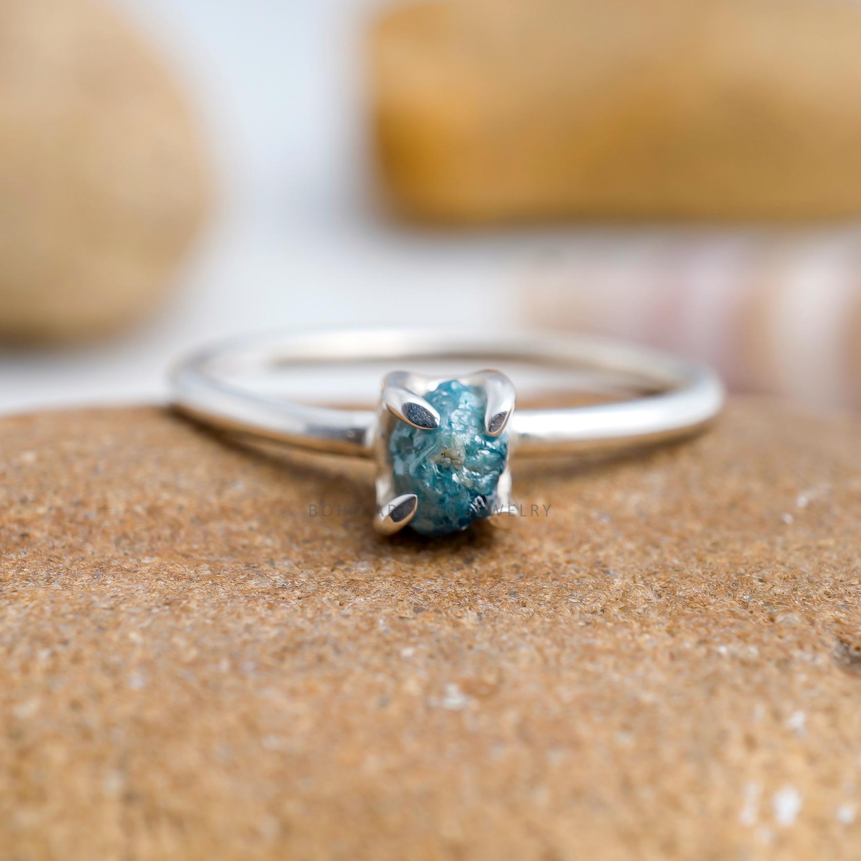 Raw Blue Diamond Ring, Silver Handmade Ring, Natural Uncut Diamonds ...