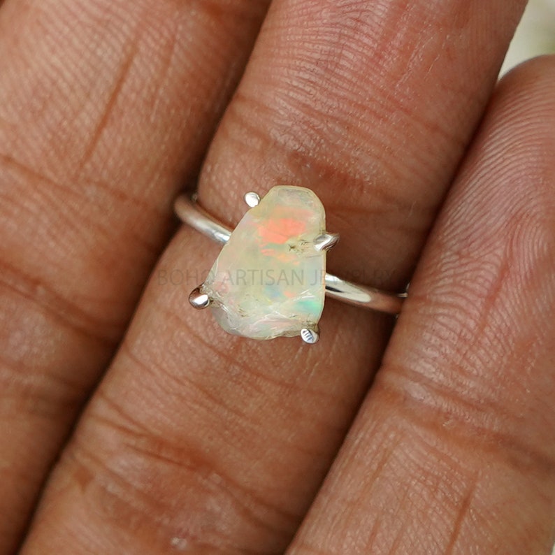 Raw Opal Ring, Fire Opal Ring, October Birthday Gift, Raw Stone Jewelry, Opal Ring For Women, Engagement Ring Unique Gift For Her image 6