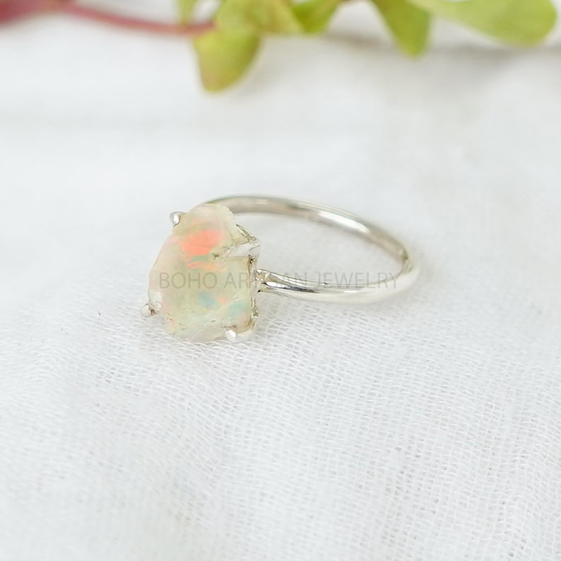 Raw Opal Ring, Fire Opal Ring, October Birthday Gift, Raw Stone Jewelry, Opal Ring For Women, Engagement Ring Unique Gift For Her image 4