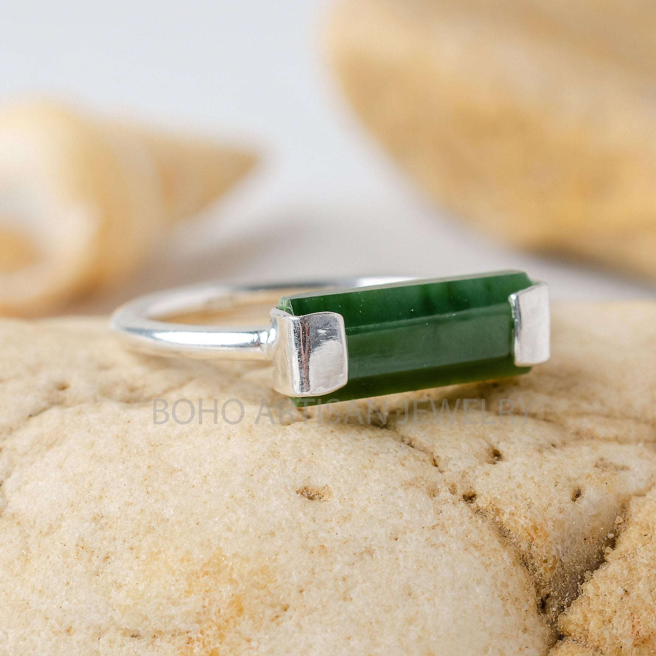 Anello Di Giada Naturale Verde Pallido Autentico Taglio Dritto - Foto 4
