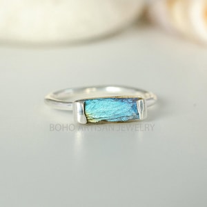 Raw Labradorite Stick Ring: Sterling Silver Rough Gemstone, Boho Jewelry