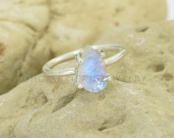 Raw Moonstone Ring: Handmade 925 Sterling Silver, Boho Jewelry