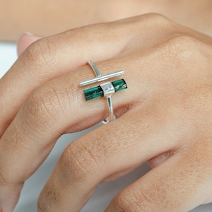 Raw Aquamarine Ring, Adjustable Aqua Silver Stick Ring, March Birthstone Jewelry, Aquamarine Stick, Silver Handmade Ring, Birthday Gift image 9