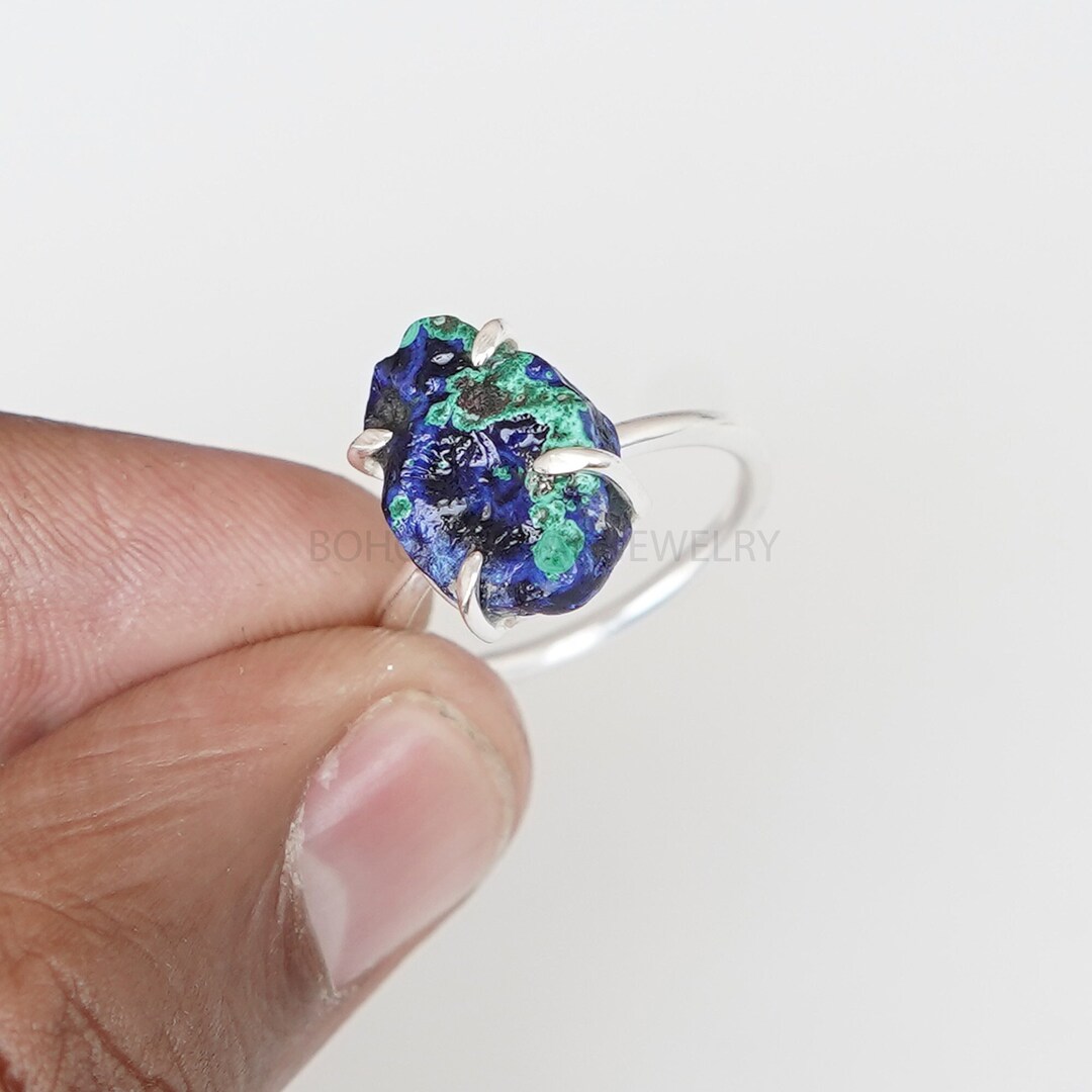 Raw Azurite Ring, Azurite Malachite Stone Ring, Silver Handmade Ring ...