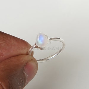 Tear Drop Moonstone Ring, Hammered Texture Band, Cabochon Ring, Crystal Stone Silver Jewelry, Blue Fire Moonstone, July Birthstone, Gift. image 5