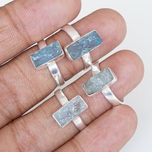 Raw Aquamarine Ring, Long Bar Ring, Silver Handmade Ring, Natural Aquamarine Ring, March Birthstone, Raw Crystal Ring, Birthday Gift for Her