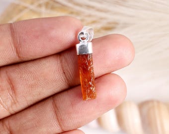 Raw Orange Kyanite Pendant: 925 Sterling Silver Healing Crystal