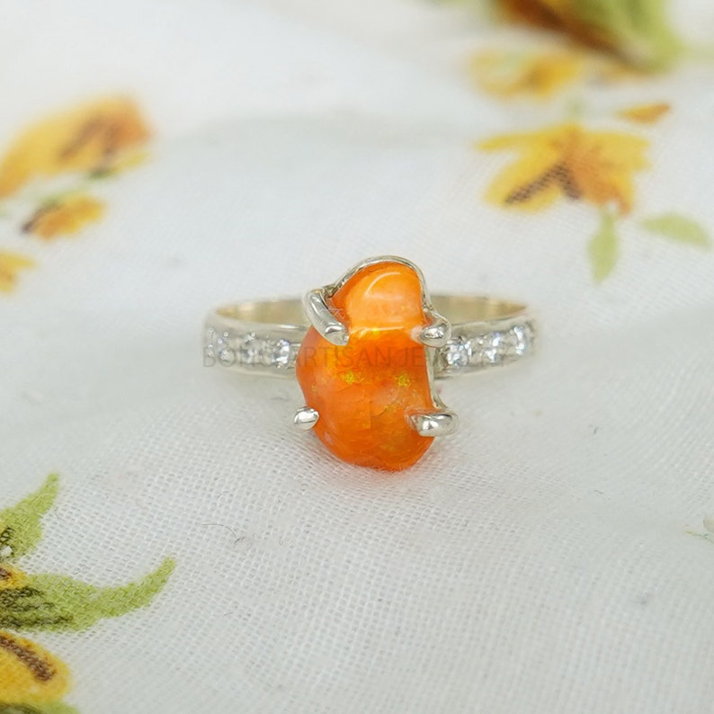 Orange Fire Opal Ring, Mexican Fire Opal Ring, October Birthday Gift ...