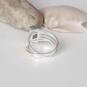 Raw Aquamarine Spiral Ring, Natural Bar Ring, Sterling Silver Jewelry, Aquamarine Ring, March Birthstone, Crystal Ring, Gift For Women image 2