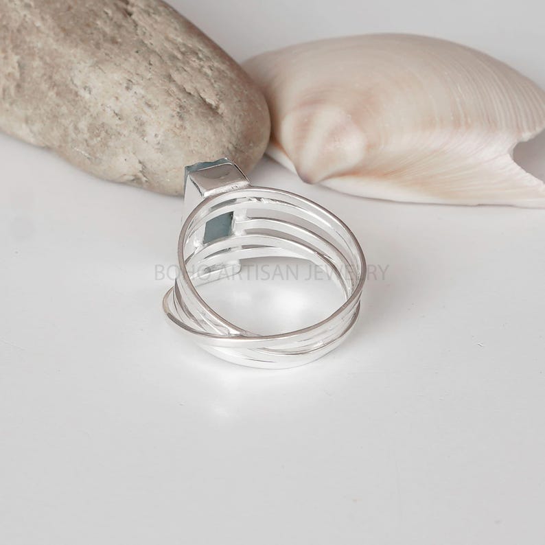 Raw Aquamarine Spiral Ring, Natural Bar Ring, Sterling Silver Jewelry, Aquamarine Ring, March Birthstone, Crystal Ring, Gift For Women image 2