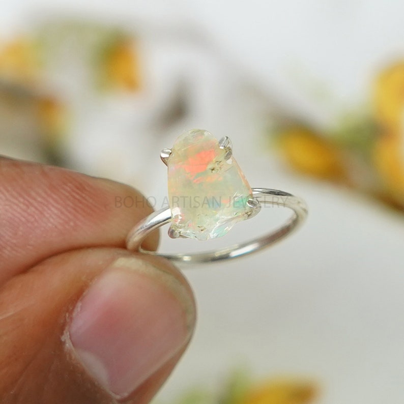 Raw Opal Ring, Fire Opal Ring, October Birthday Gift, Raw Stone Jewelry, Opal Ring For Women, Engagement Ring Unique Gift For Her image 2