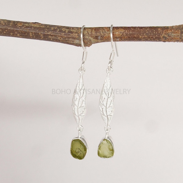 Rohe Peridot Sterling Silber Baumeln Ohrringe: August Birthstone Schmuck