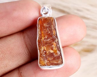 Raw Orange Kyanite Pendant: Handmade Sterling Silver Healing Crystal