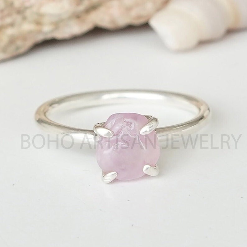 Raw Moonstone Crystal Ring, Silver Handmade Ring, Boho Ring, Blue Fire Moonstone, Rough Stone Jewelry, July Birthstone, Christmas Gift Pink Sapphire