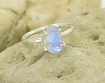Raw Moonstone Ring: Handmade 925 Sterling Silver Boho Jewelry