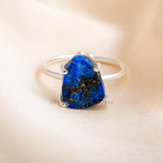 thumbnail interactive-video image 1 of Natural Lapis Lazuli Ring – 925 Sterling Silver, Handmade, Marquise Cut, Blue Gemstone, All Sizes VS-15 1 of 3