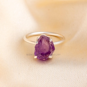 Raw Amethyst Ring, Handmade Silver Jewelry, Purple Gemstone Ring, Natural Amethyst Ring, February Birthstone, Raw Crystal Ring, Gift for Her