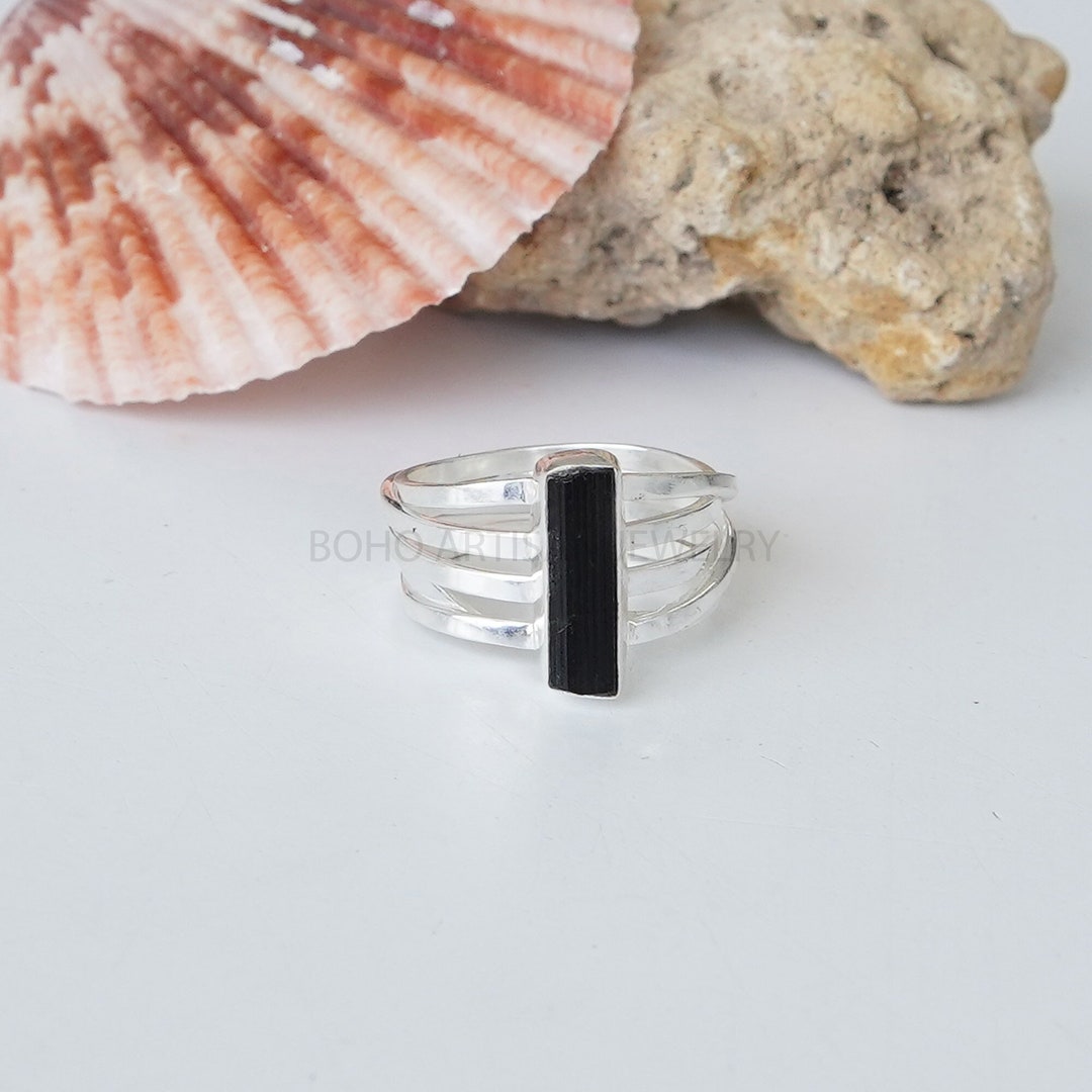 Raw Black Tourmaline Spiral Ring, Tourmaline Pencil Ring, Natural Rough ...