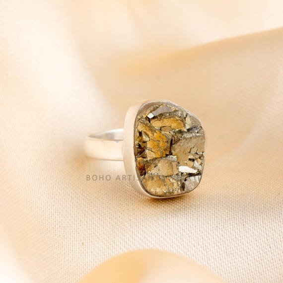 Raw Pyrite Druzy Ring: Sterling Silver Boho Statement Jewelry