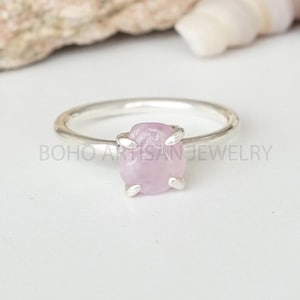 Raw Pink Sapphire Ring: Sterling Silver Crystal Birthstone