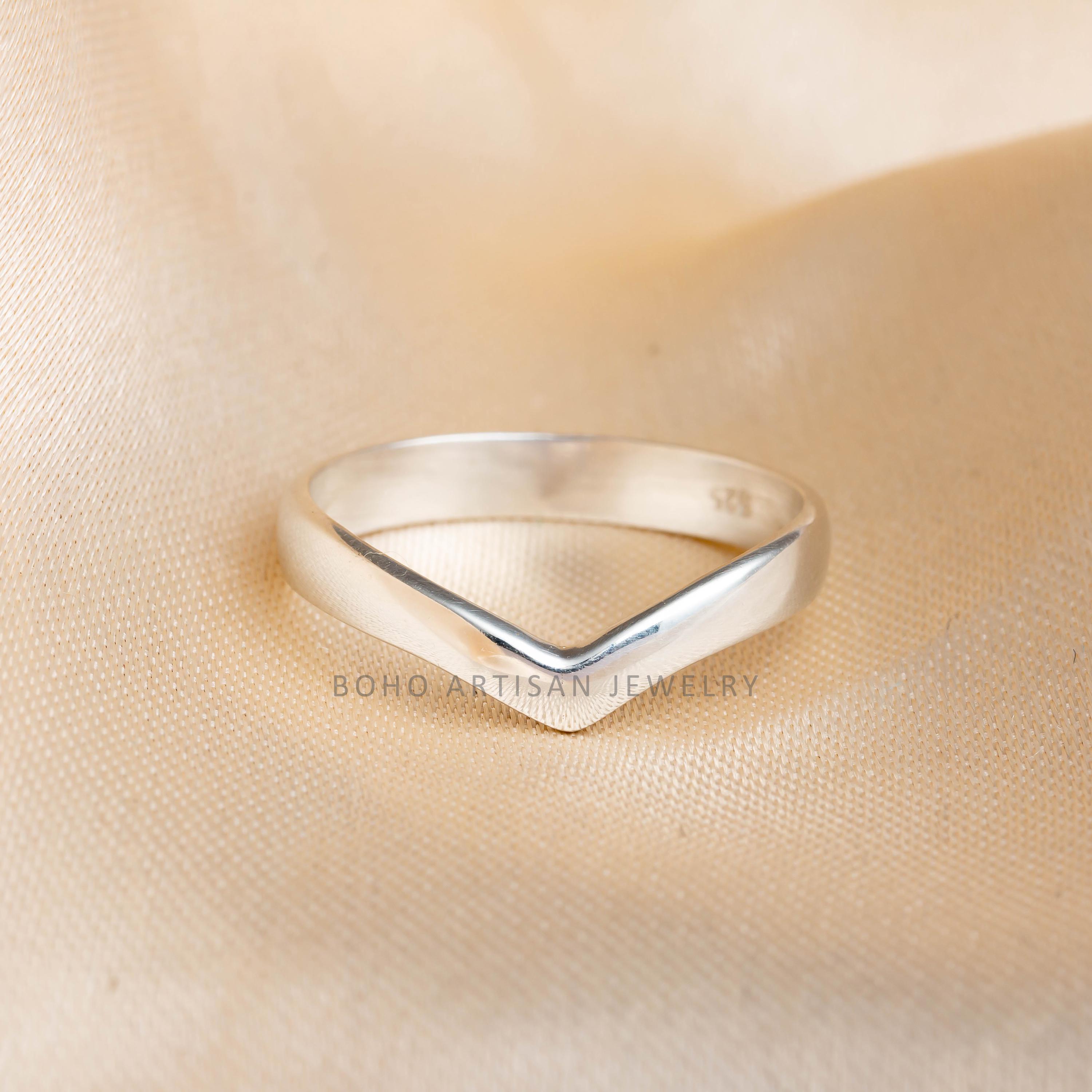 Sterling Silver V Band Ring, Chevron Band, Handmade Jewelry, Stackable Ring, Dainty Ring, Minimalist Wedding Band Jewelry, Gift for Her