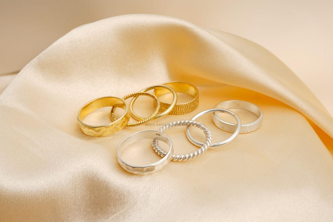 Gold Stacking Rings Set Sterling Silver, Stackable 4 Rings Set ...