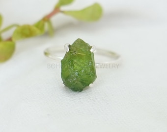 Tsavorite Ring, Raw Green Garnet Ring, Natural Rough Stone Jewelry, Handmade Ring, Boho Ring, January Birthstone, Christmas Gift For Her