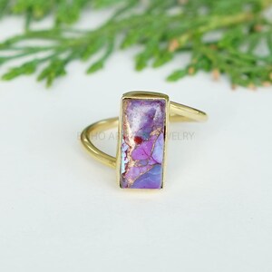 Copper Turquoise Ring, Polish cabochon, Twisted Band Ring, Purple Gemstone, December Birthstone, Crystal Ring - Gift for Her