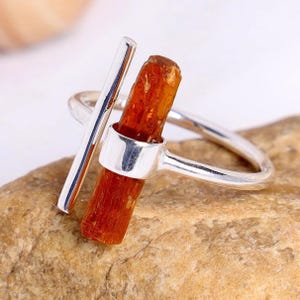 Raw Orange Kyanite Ring: 925 Sterling Silver, Boho Style