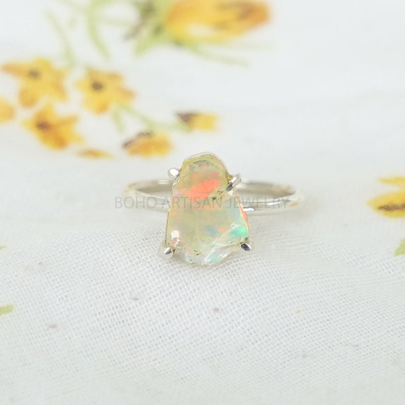 Raw Opal Ring, Fire Opal Ring, October Birthday Gift, Raw Stone Jewelry, Opal Ring For Women, Engagement Ring Unique Gift For Her image 3