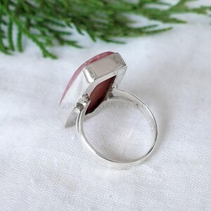 Rhodochrosite Bar Ring, Rhodochrosite Cabochon Ring, Silver Handmade Jewelry, Boho Ring, Birthstone Ring, Pink Gemstone Ring, Christmas Gift image 3