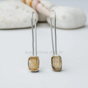 Raw Aquamarine Gold Earring, 14K Gold Earring, Dangle Earring, Blue Gemstone Earring, Raw Stone Jewelry, July Birthstone, Christmas Gift Imperial Topaz