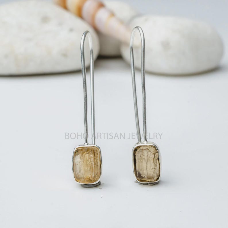 Raw Aquamarine Gold Earring, 14K Gold Earring, Dangle Earring, Blue Gemstone Earring, Raw Stone Jewelry, July Birthstone, Christmas Gift Imperial Topaz