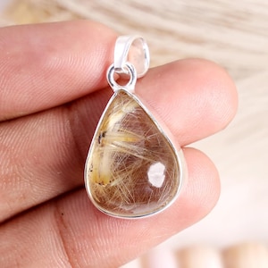 Golden Rutile Quartz Pendant: Handmade Sterling Silver Boho Jewelry