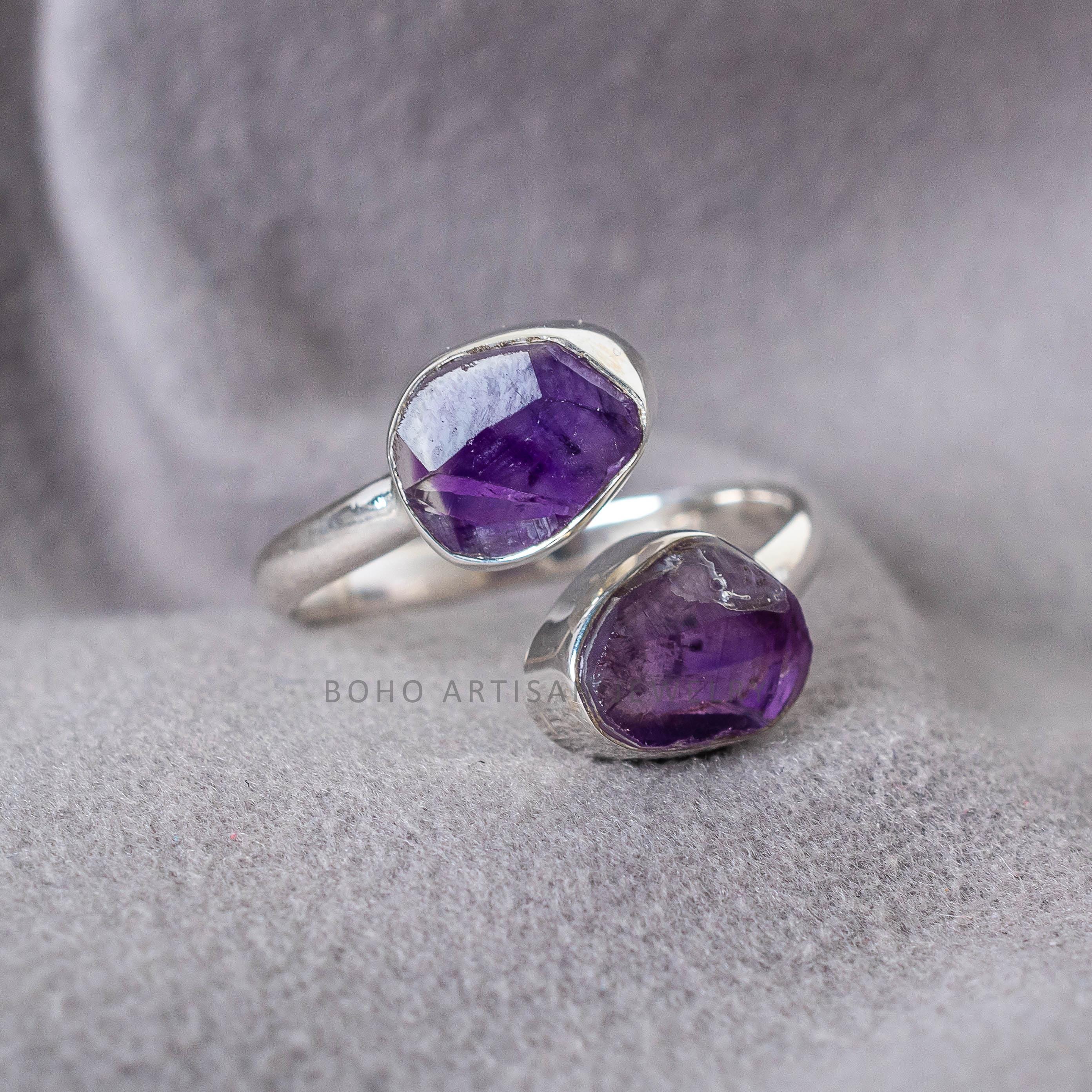 Bague Améthyste Naturelle – Argent Sterling 925 – Ronde – Fait Main – Cadeau