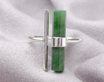 Raw Green Jade Ring, Adjustable Ring, 925 Sterling Silver, Statement Jewelry, Natural Jade Ring, March Birthstone Jewelry, Gift For Her