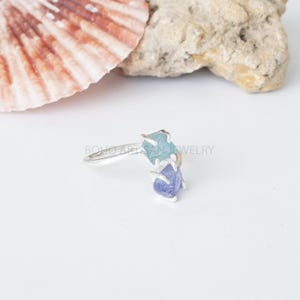 Raw Aquamarine Tanzanite Ring, Two Stone Ring, Adjustable Ring, Natural Aquamarine Ring, March Birthstone, Raw Crystal Ring, Gift for Her bild 2